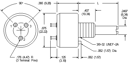 Potentiometer - 1 Watt, 7/8" round case, 1/4" dia. shaft, single turn